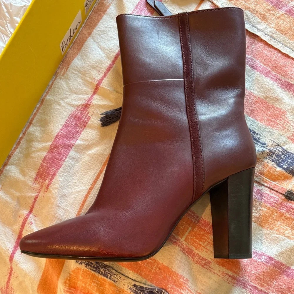 Boden Maroon Leather Heeled Boots - Picture 9 of 10